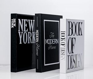 set of 3 decorative books for home decor - xl coffee table decoration books - best display books - book decorations - modern hardcover book stack - fashion designer book set - new york/black/white