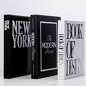 Set of 3 Decorative Books for Home Decor - XL Coffee Table Decoration Books - Best Display Books - Book Decorations - Modern Hardcover Book Stack - Fashion Designer Book Set - New York/Black/White