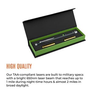 Marathon Multi Symbol Laser Pointer, Green - 20X Brighter Than Red Laser - 1 Mile Night-time Range & Visible in Broad Daylight - TAA Compliant - 4 Custom Pointers - Two AAA Batteries Included