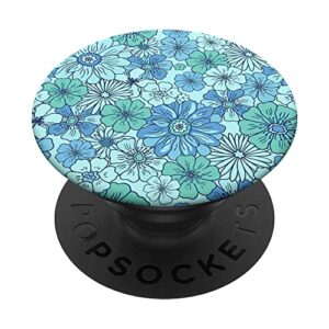 retro groovy flower floral hippie 60s 70s aesthetic blue popsockets swappable popgrip