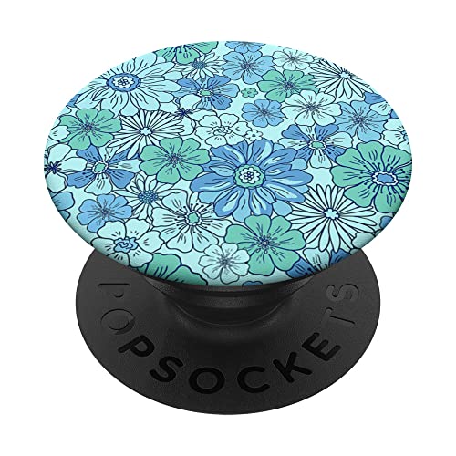 Retro Groovy Flower Floral Hippie 60s 70s Aesthetic Blue PopSockets Swappable PopGrip