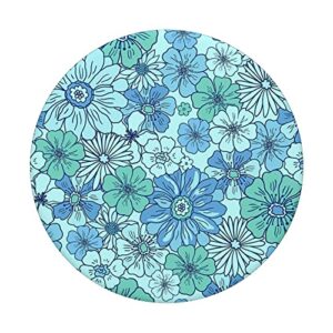 Retro Groovy Flower Floral Hippie 60s 70s Aesthetic Blue PopSockets Swappable PopGrip