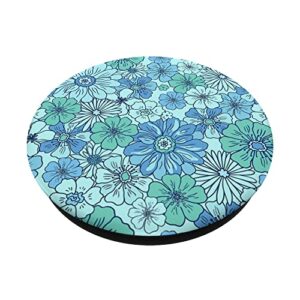 Retro Groovy Flower Floral Hippie 60s 70s Aesthetic Blue PopSockets Swappable PopGrip