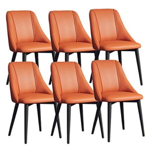 mzlaly dining chairs set of 6,leather kitchen counter lounge living room reception chair with ergonomic backrest and metal legs (color : orange)