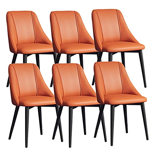 MZLaly Dining Chairs Set of 6,Leather Kitchen Counter Lounge Living Room Reception Chair with Ergonomic Backrest and Metal Legs (Color : Orange)