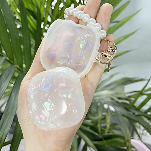 Fycyko Compatible with Samsung Galaxy Buds 2 Pro(2022)/Galaxy Buds Pro Case/Galaxy Buds 2 Case/Galaxy Buds Live Case with Pearl Keychain Cute Shockproof Protective Cover Case White