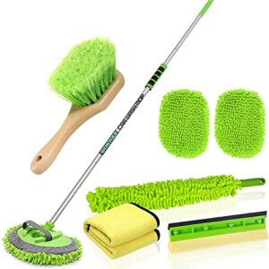 Wontolf 62'' Car Wash Brush with Long Handle Chenille Microfiber W004 Car Wash Mop Mitt Car Washing Brush Cleaning Kit Window Squeegee Car Duster Microfiber Towels for Cars RV Truck Boat 10PCS