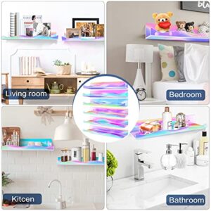 6 Packs Iridescent Clear Acrylic Floating Shelves, DILIBRA 15.7 Inch Large Funko Pop Display Case Picture Ledge Shelf, Acrylic Floating Wall Bookshelf Organizer for Kids Room Bathroom Nursery