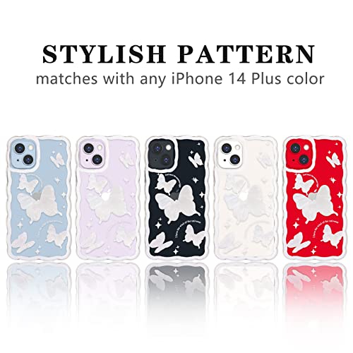 NITITOP Compatible for iPhone 14 Plus Case Clear Cute Butterfly Pattern Hollow Design for Women Girls Soft TPU Shockproof Protevtice Case for iPhone 14 Plus - Crystal Butterfly