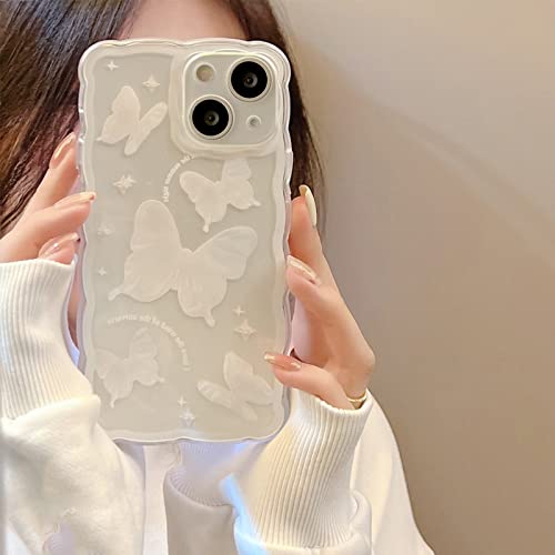 NITITOP Compatible for iPhone 14 Plus Case Clear Cute Butterfly Pattern Hollow Design for Women Girls Soft TPU Shockproof Protevtice Case for iPhone 14 Plus - Crystal Butterfly