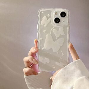 NITITOP Compatible for iPhone 14 Plus Case Clear Cute Butterfly Pattern Hollow Design for Women Girls Soft TPU Shockproof Protevtice Case for iPhone 14 Plus - Crystal Butterfly