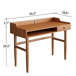 ukorua Mid Century Small Study Desk with Drawer/ 43" Cherry Desk/Modern Wood Walnut Desk/for Writing Home Computer Office with Open Storage Cubby/Vanity Desk for Small Space