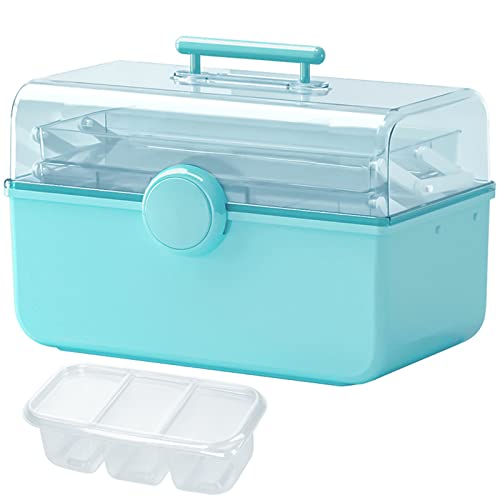 11" Plastic 3-Layers Storage Box with Hand for Arts, Crafts&Sewing Supplies,Portable Multifunctional Tool Organizer Case as a Gift for Children,Perfect for Home/School/Office