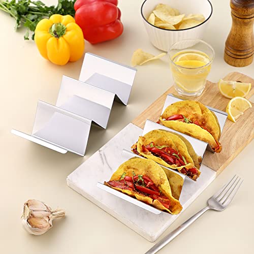 Taco Holder Stands Set of 4 – 2PCS Stainless Steel Taco rack tray and 2PCS Steak Knives – Perfect Combination for Taco Tuesday & Taco Bar - Dishwasher & Microwave Safe