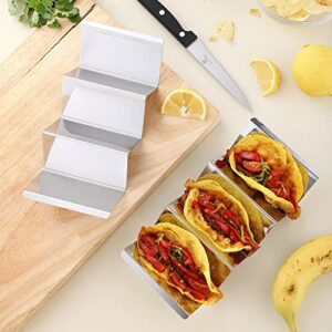 Taco Holder Stands Set of 4 – 2PCS Stainless Steel Taco rack tray and 2PCS Steak Knives – Perfect Combination for Taco Tuesday & Taco Bar - Dishwasher & Microwave Safe