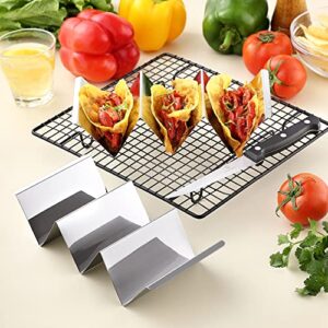 Taco Holder Stands Set of 4 – 2PCS Stainless Steel Taco rack tray and 2PCS Steak Knives – Perfect Combination for Taco Tuesday & Taco Bar - Dishwasher & Microwave Safe