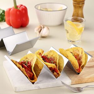 Taco Holder Stands Set of 4 – 2PCS Stainless Steel Taco rack tray and 2PCS Steak Knives – Perfect Combination for Taco Tuesday & Taco Bar - Dishwasher & Microwave Safe