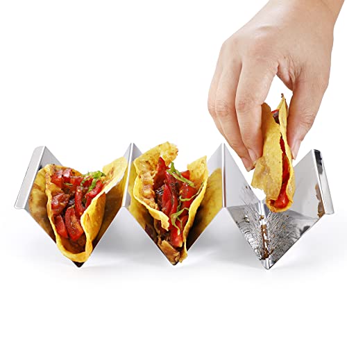 Taco Holder Stands Set of 4 – 2PCS Stainless Steel Taco rack tray and 2PCS Steak Knives – Perfect Combination for Taco Tuesday & Taco Bar - Dishwasher & Microwave Safe