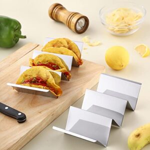 Taco Holder Stands Set of 4 – 2PCS Stainless Steel Taco rack tray and 2PCS Steak Knives – Perfect Combination for Taco Tuesday & Taco Bar - Dishwasher & Microwave Safe