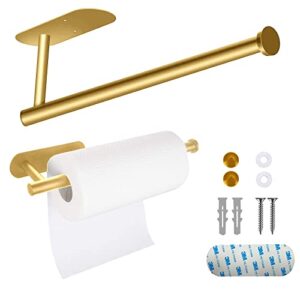 paper towel holder under cabinet, under cabinet black paper towel rack,both available in adhesive and screws,sus304 stainless steel self-adhesive paper towel bar,for kitchen, pantry, sink (gold)
