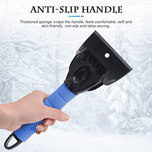 Fekey&JF Ice Scraper for Car Windshield and Window, Auto Snow Removal with Foam Handle, No Scratch Cleaning Tool Remove Frost and Snow, Car Winter Exterior Accessories for Cars, SUV, Van (Blue)