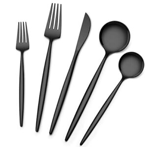 matte black silverware set 30 piece, wildone stainless steel flatware set service for 6, cutlery utensil sets for home restaurant, include knife fork spoon set, dishwasher safe
