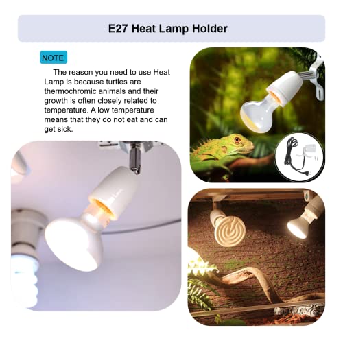 KUIDAMOS 300W E27 Reptile Lamp Stand Reptile Heating Lamp Light Holder, Lamp Not Included,360° Rotation Ceramic Heat Bulb Base with Fixed Clip Rotatable Reptile Light Fixture for Small Animals