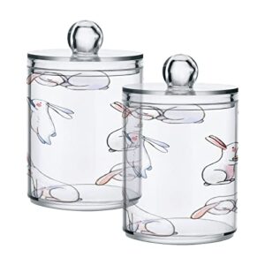 alaza watercolor rabbit bunny easter 2 pack qtip holder dispenser with lid 14 oz clear plastic apothecary jar containers jars bathroom for cotton swab, ball, pads, floss, vanity makeup organizer