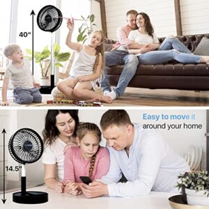 USB Rechargeable Battery Operated Fan for Home – Adjustable Standing Fan with Adjustable Height – 8-inch Portable Wireless Foldable Rotating Travel Fan – Foldaway Fan for Desk, Table, Office, Bedroom