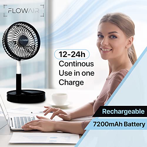 USB Rechargeable Battery Operated Fan for Home – Adjustable Standing Fan with Adjustable Height – 8-inch Portable Wireless Foldable Rotating Travel Fan – Foldaway Fan for Desk, Table, Office, Bedroom