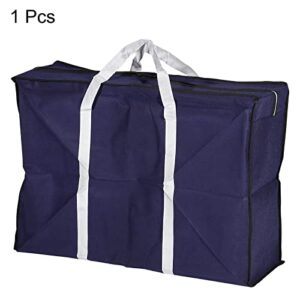 PATIKIL Storage Tote with Zippers, 30.7" Length Foldable Heavy Moving Tote Bags for Bedding Clothes, Blue