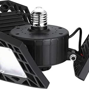 KONPWAY Deformable LED Garage Light - 6000 Lumen 2800K Warm White 60W, Three Leaf Garage Organization Ceiling Lighting