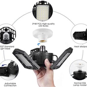 KONPWAY Deformable LED Garage Light - 6000 Lumen 2800K Warm White 60W, Three Leaf Garage Organization Ceiling Lighting