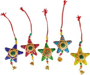 fikimos star bell and half moon hanging set of 5 home christmas hanging party decorative ornaments multi colored indian traditional (multi 5 star)