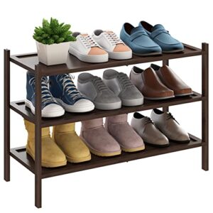 bmosu 3-tier bamboo shoe rack premium stackable shoe shelf storage organizer for hallway closet living room entryway organizer(brown)