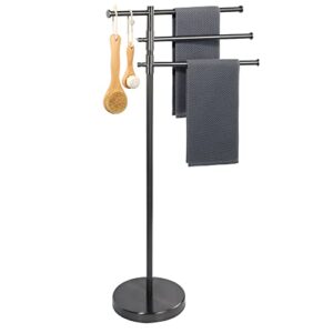 sayayo freestanding towel rack for bathroom, 39 inch towel holder for bathroom towel stand floor with 3 adjustable towel bar, gunmetal 
