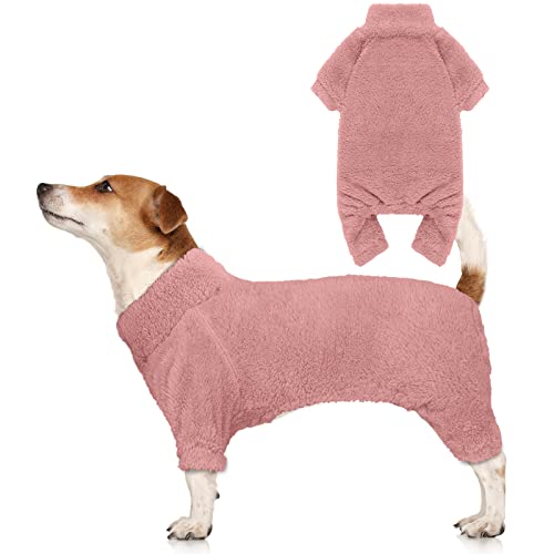 Fuzzy Dog Pajamas Turtleneck Dog Clothes Warm Soft Cozy Lightweight Dog Pjs Dog Sweaters for Large Dogs(Pink-L)