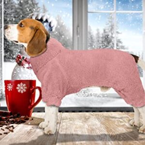 Fuzzy Dog Pajamas Turtleneck Dog Clothes Warm Soft Cozy Lightweight Dog Pjs Dog Sweaters for Large Dogs(Pink-L)