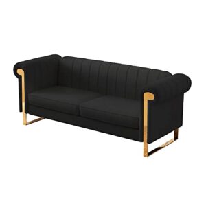 tmosi 83'' modern velvet upholstered sofa couch,3 seat sofa with gold stainless steel legs for living room,bedroom,apartment,office (black)