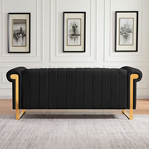 Tmosi 83'' Modern Velvet Upholstered Sofa Couch,3 Seat Sofa with Gold Stainless Steel Legs for Living Room,Bedroom,Apartment,Office (Black)