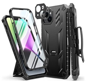 fntcase for iphone 14plus phone case: rugged protective belt clip holster heavy duty with built in kickstand - 360 protection shockproof cover for apple iphone 14 plus cases, 6.7inch (matte black)