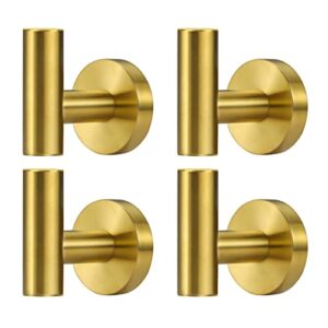 grantenov bathroom towel hooks hanger brushed gold sus304 stainless steel brushed brass heavy duty robe clothes coat hooks holder for shower kitchen garage laundry room hotel wall mounted,4-pack