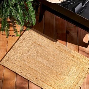 rug 2x3',rag rugs,jute rug,braided rug,2x3 rug,jute rugs,jute handloom rug 2x3', farmhouse area rugs, natural braided doormat for kitchen entryway pets playing rugs - natural