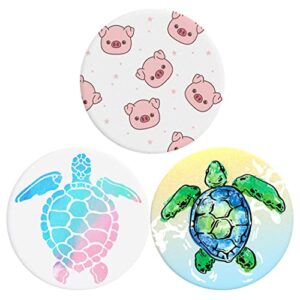 cellphone foldable finger grip holder for smartphone and tablets - tortuga and cute pig white(3 pack)