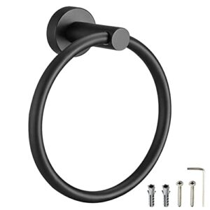 sayoneyes matte black towel ring - premium quality sus304 stainless steel rust proof hand towel holder – heavy duty round towel holder for bathroom wall mounted