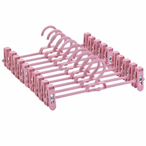 hanger space saver 10 pieces plastic pants rack 360 degree swivel hook, adjustable clips non-slip durable pants rack, only for suits, skirts, pants, clothes(pink)