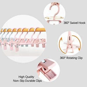 Hanger Space Saver 10 Pieces Plastic Pants Rack 360 Degree Swivel Hook, Adjustable Clips Non-Slip Durable Pants Rack, Only for Suits, Skirts, Pants, Clothes(Pink)