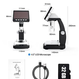 LCD Dgital Microscope, Ankylin 4.3" Coin Microscope 50X-1000X, USB Digital Microscope with 8 LED Fill Lights, 32G SD Card, Electronic Microscope Compatible with Mac/Windows