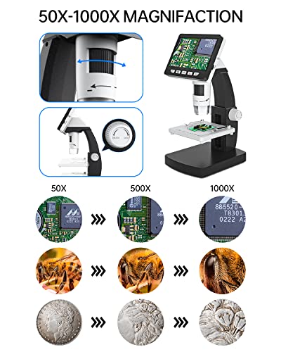 LCD Dgital Microscope, Ankylin 4.3" Coin Microscope 50X-1000X, USB Digital Microscope with 8 LED Fill Lights, 32G SD Card, Electronic Microscope Compatible with Mac/Windows