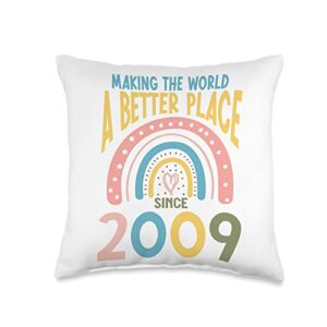14th birthday gifts for women and men 14 birthday making the world a better place since 2009 throw pillow, 16x16, multicolor